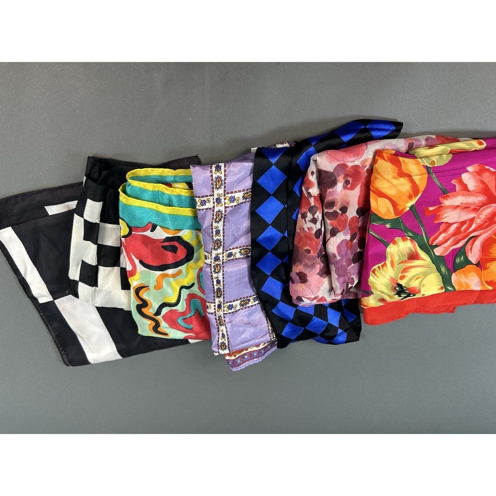 Lot of 7 Women's Fashion Scarves Floral Geometric Square Oblong Multicolor